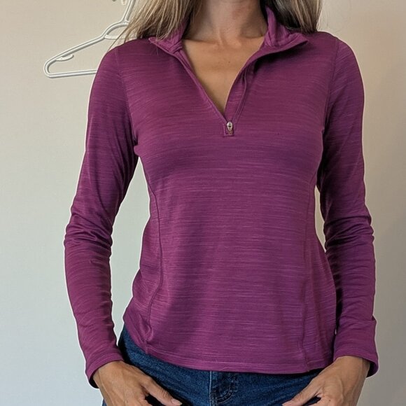 Reebok, colar, quarter zip,  long sleeve, thumb hole, magenta pink, size small - Picture 1 of 14